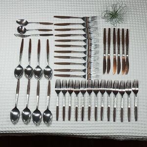 MCM Interpur Stainless Steel Scroll Design Wood Handle Flatware 41 Pcs Japan